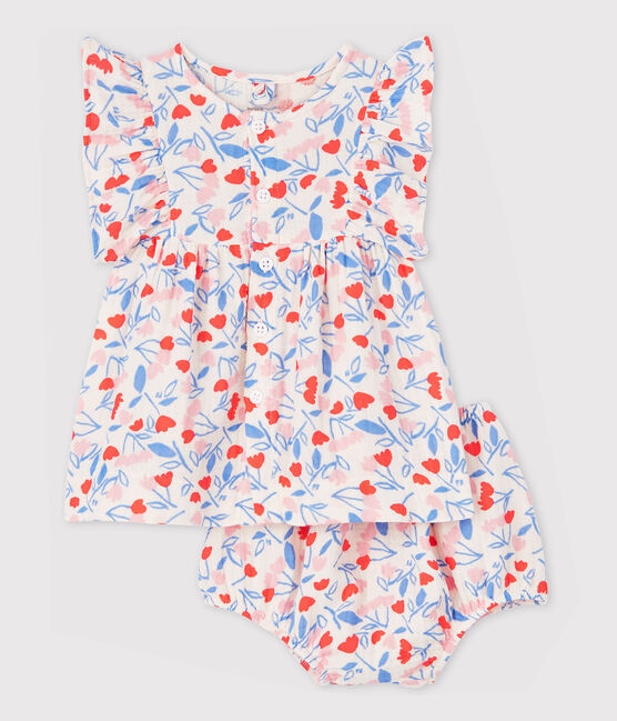 Baby Girls' Sleeveless Floral Organic Cotton Easy-Care Dress with Bloomers FLEUR pink/MULTICO white