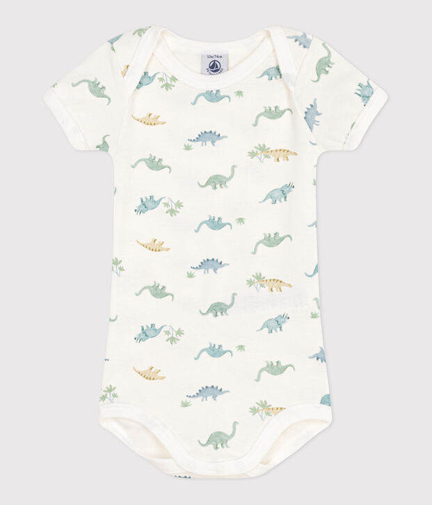 Babies' short-sleeved printed cotton body white/multicolor