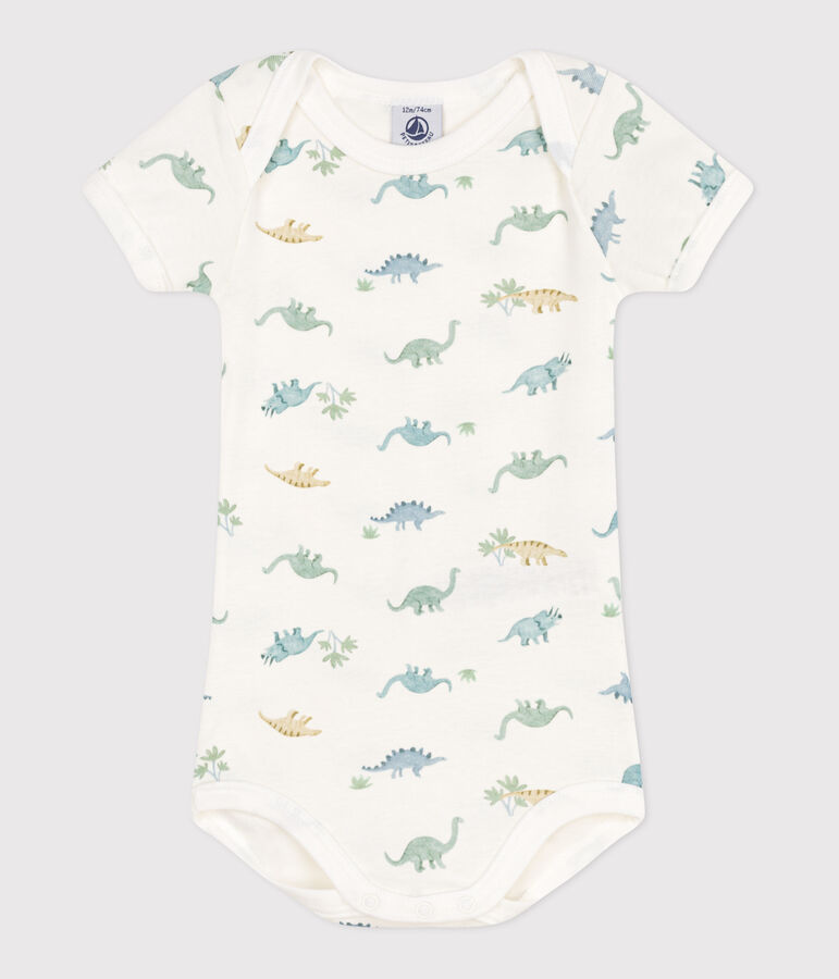 Babies' short-sleeved printed cotton body white/multicolor