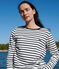 Women's long-sleeved cotton Breton top MARSHMALLOW white/SMOKING blue