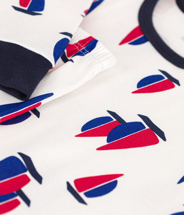 Junior cotton pyjamas with a printed boat motif white/multicolor