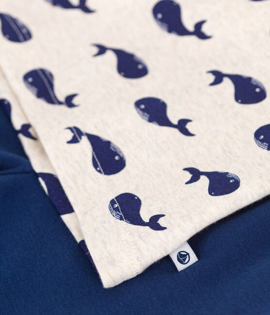 Children's short pyjamas in cotton printed with whales MEDIEVAL blue/MULTICO white