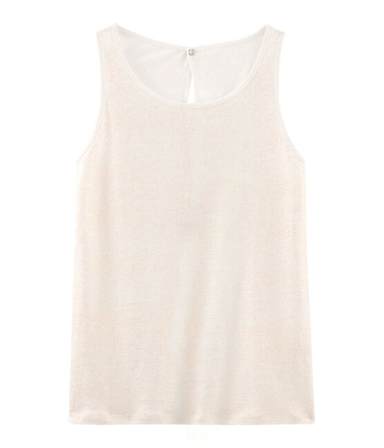 Women's iridescent linen sleeveless top MARSHMALLOW white/COPPER pink