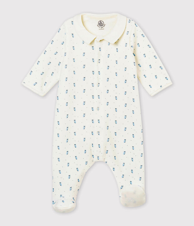 Baby boy's Bodyjama in print cotton velour white/multicolor