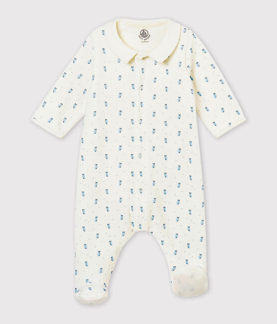 Baby boy's Bodyjama in print cotton velour MARSHMALLOW white/MULTICO white