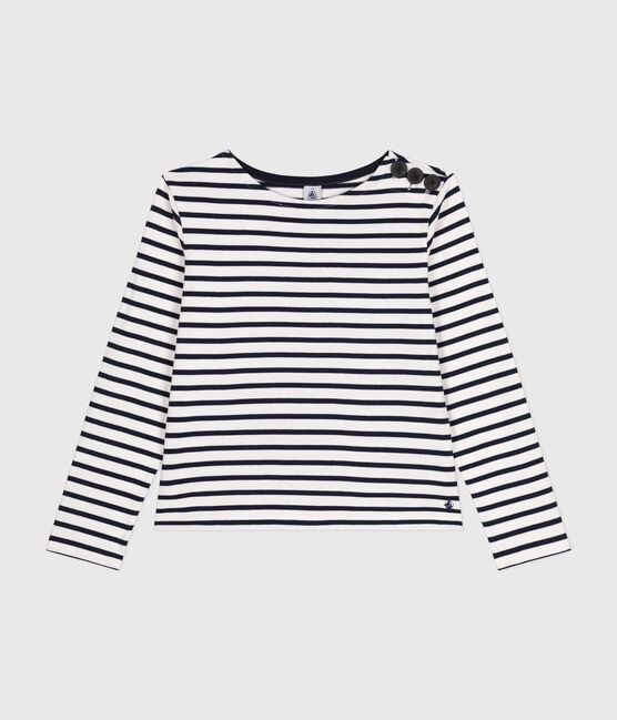 Women's Buttoned Cotton Breton Top MARSHMALLOW white/SMOKING blue