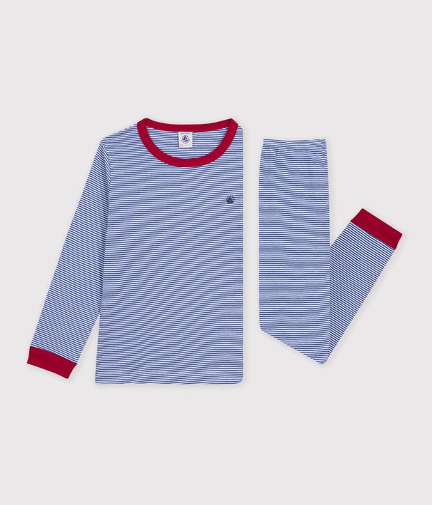Children's stripy cotton pyjamas blue/white