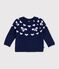 Babies' wool and cotton jumper with bow motifs blue/ecru