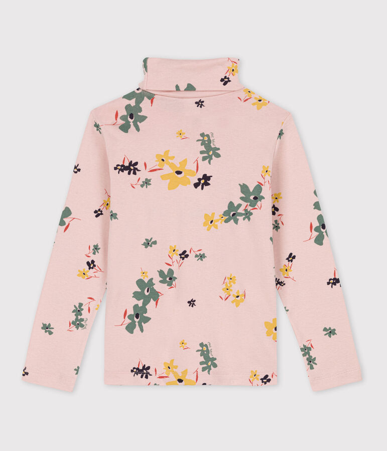 Girls' Floral Print Cotton Polo Neck pink/multicolor