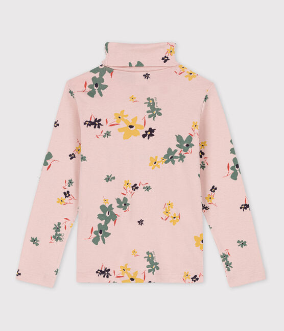 Girls' Floral Print Cotton Polo Neck SALINE pink/MULTICO white