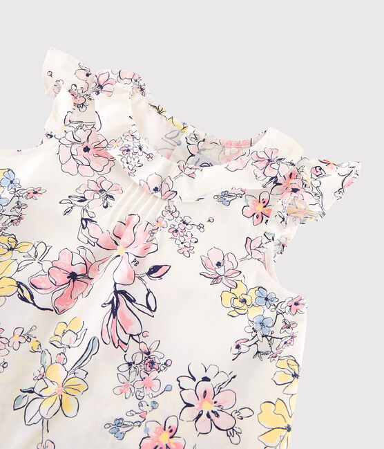 Girls' Short-Sleeved Poplin Blouse MARSHMALLOW white/MULTICO white