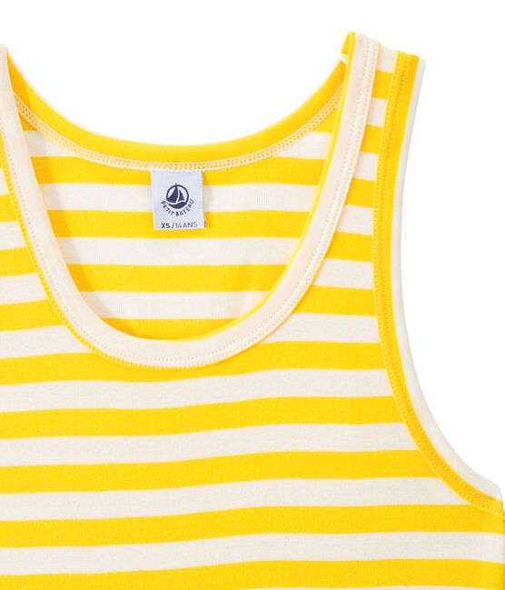 Women's vest top in heritage striped rib SHINE yellow/MARSHMALLOW white
