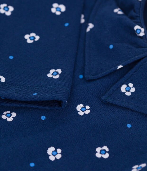 Children's long-sleeved floral cotton T-shirt blue/multicolor