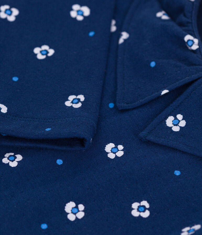 Children's long-sleeved floral cotton T-shirt blue/multicolor