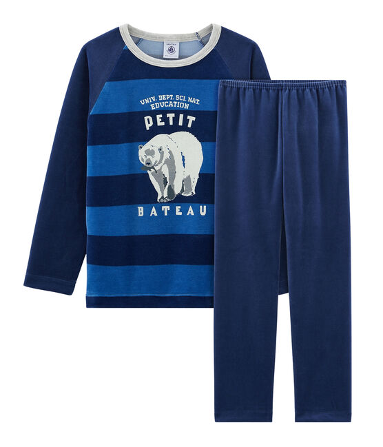 Boys' Velour Pyjamas MEDIEVAL blue/MAJOR blue