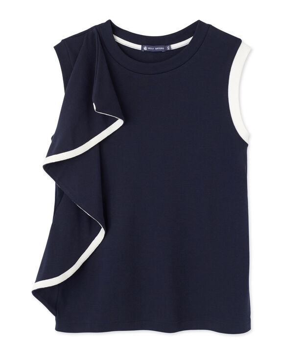 Top femme sans manches &agrave; volant blue