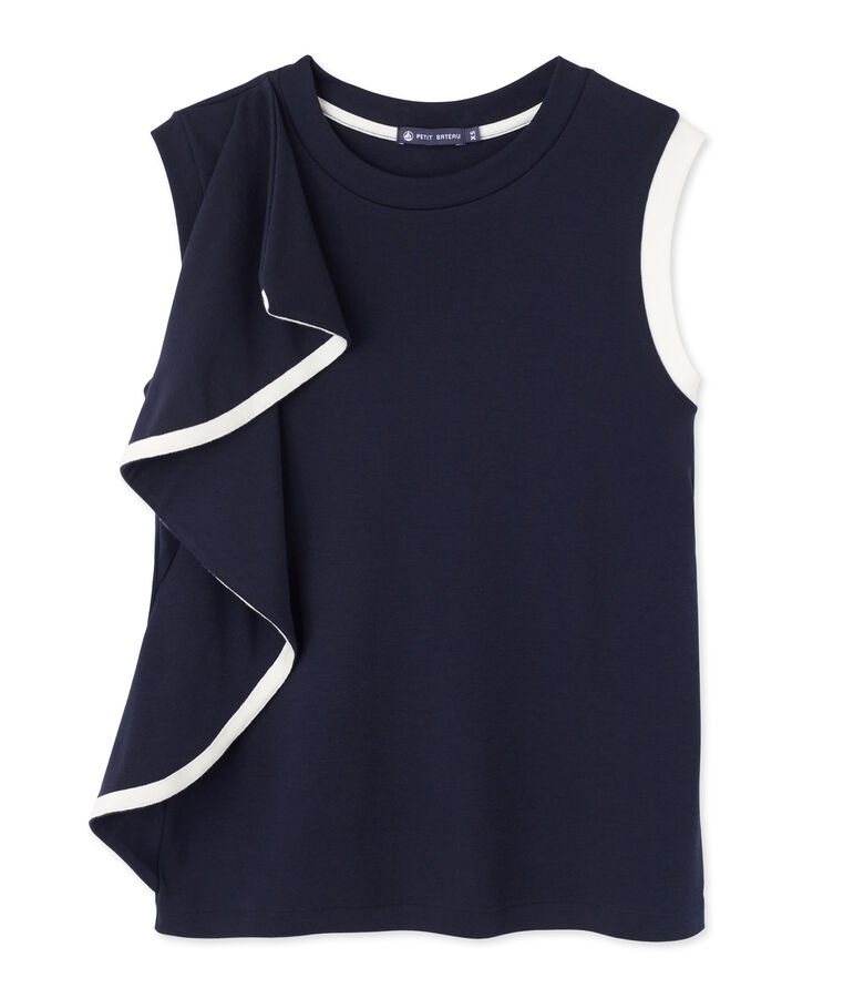 Top femme sans manches &agrave; volant blue