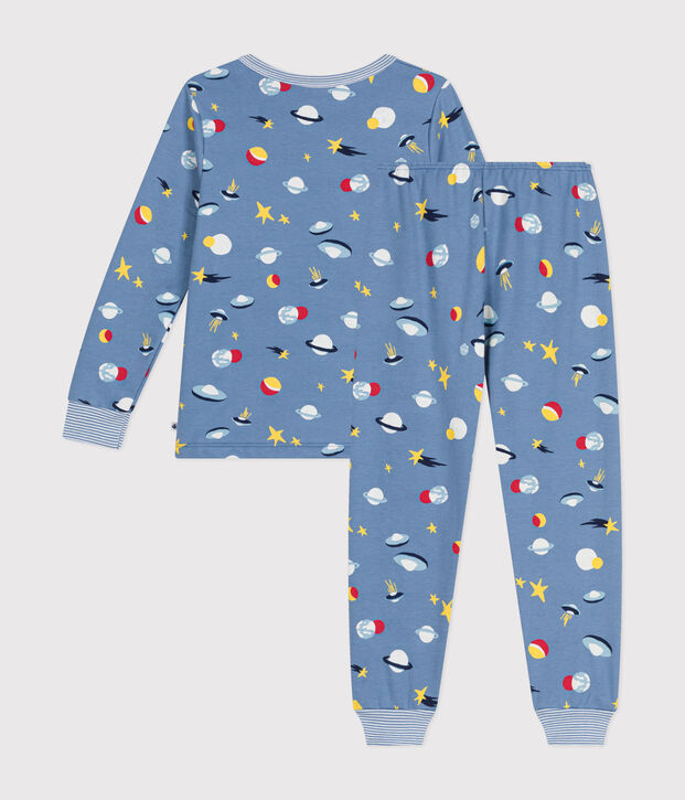 Children's space print brushed fleece pyjamas blue/multicolor