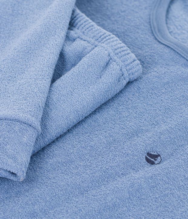 Children's plain cotton terry pyjamas blue