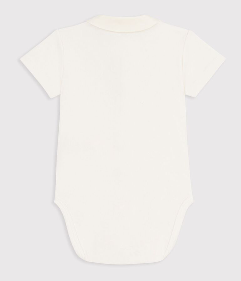 Babies' short-sleeved cotton body with embroidered details Ecru/pink