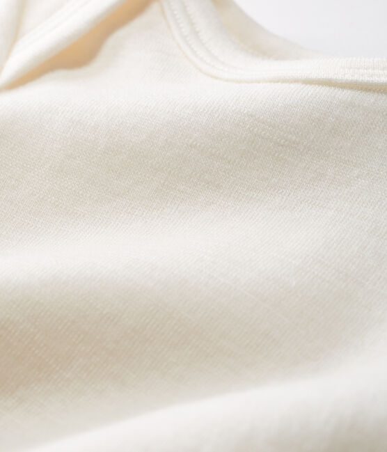 Babies' Long-Sleeved Bodysuit in Cotton/Wool ECRU CN