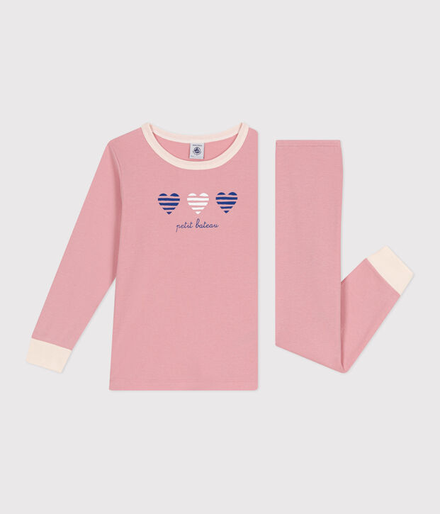 Children's long-sleeved plain cotton pyjamas pink