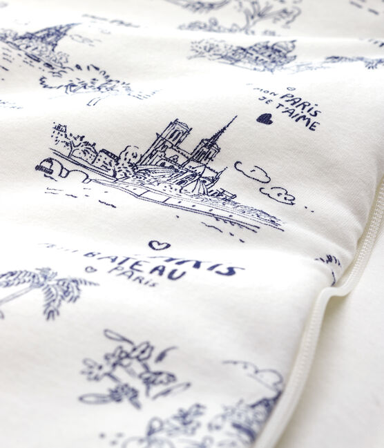 Babies' Rib Knit Toile de Jouy Paris Sleeping Bag MARSHMALLOW white/MEDIEVAL blue