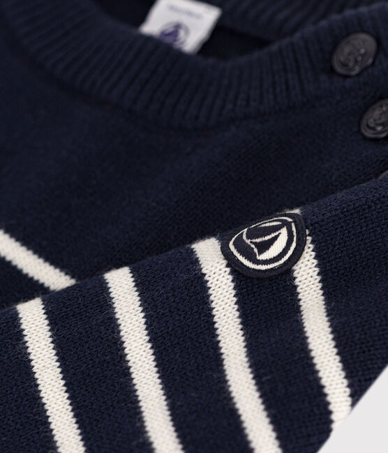 Children's unisex wool and cotton jumper SMOKING blue/MARSHMALLOW white