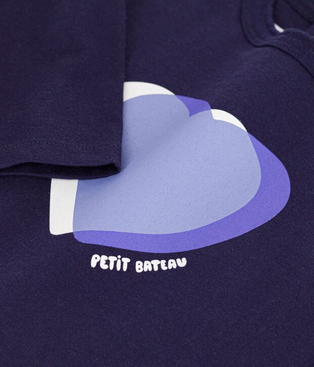 Babies' long-sleeved plain cotton T-shirt with a little motif SOIR