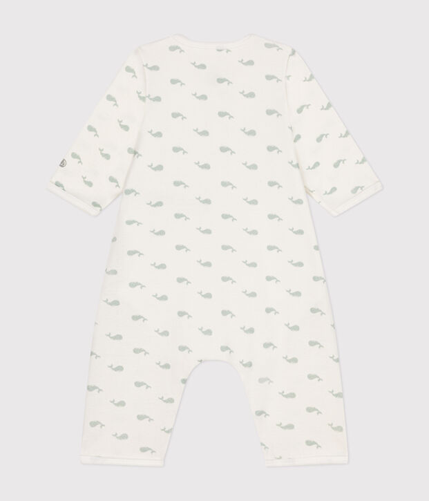 Babies' footless cotton bodyjama white/green