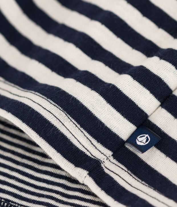 Babies' Long-Sleeved Stripy Tube-Knit Dress blue/ecru