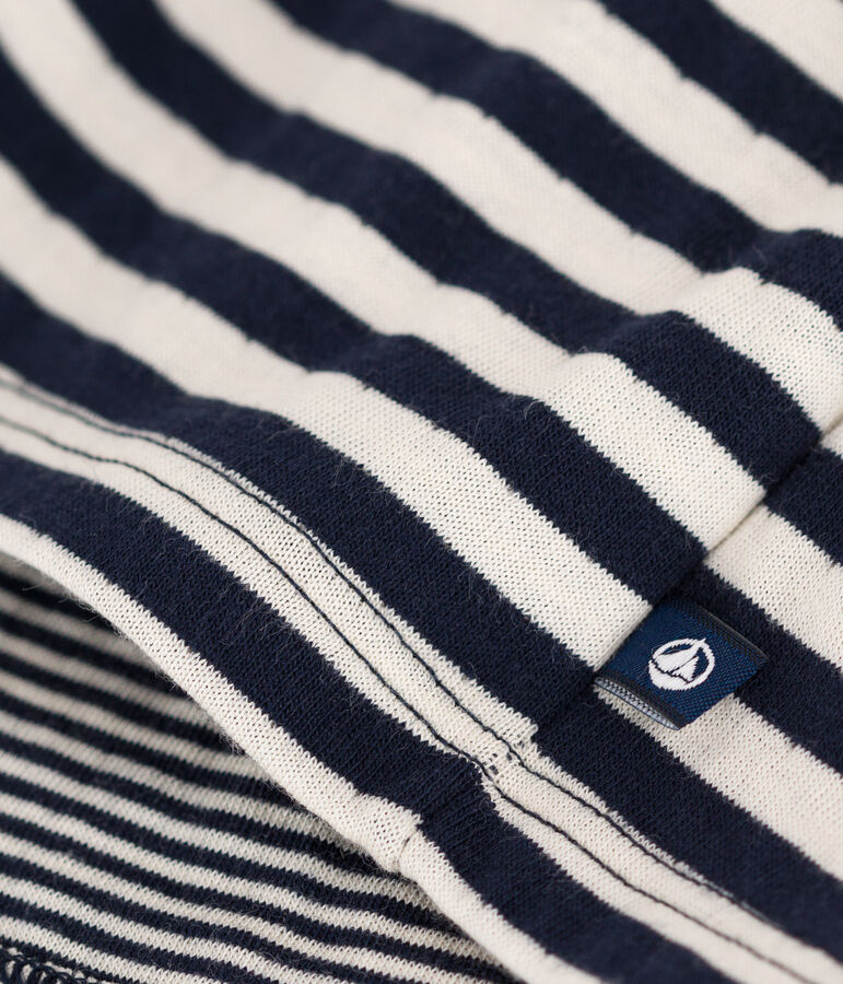 Babies' Long-Sleeved Stripy Tube-Knit Dress blue/ecru