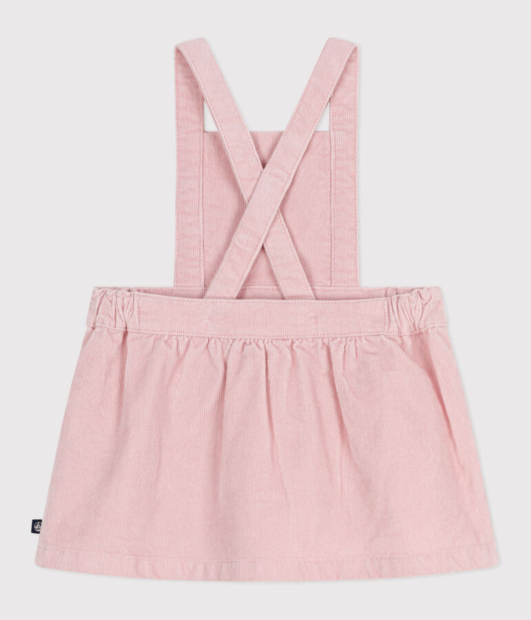 Babies' dress in corduroy embroidered with flowers on the waistband pink