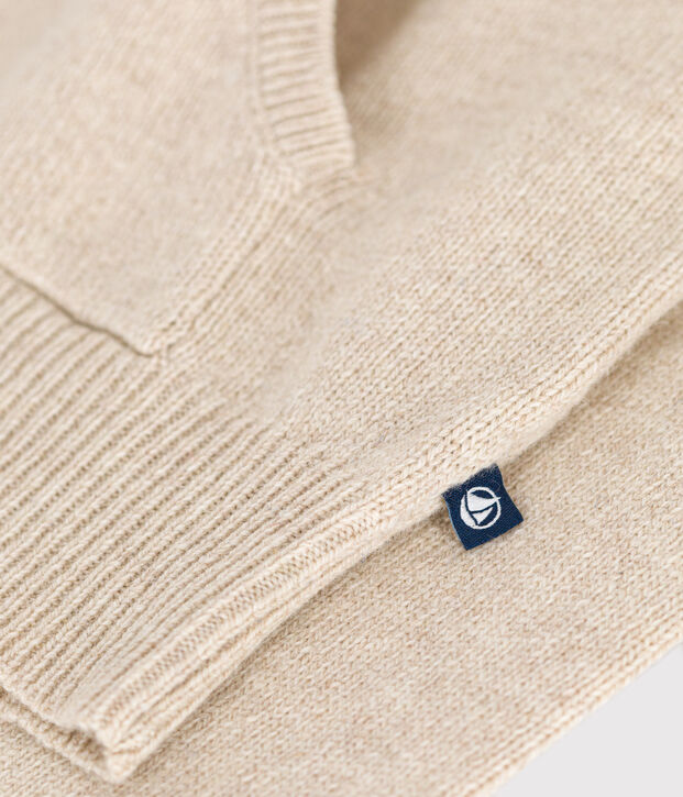 Boys' wool and cotton hooded jumper Ecru/blue