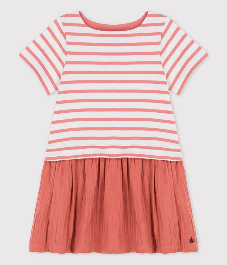 Girls' Organic Cotton Jersey and Gauze Dress white/pink