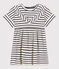 Girls' Stripy Short-Sleeved Cotton Dress AVALANCHE white/MEDIEVAL