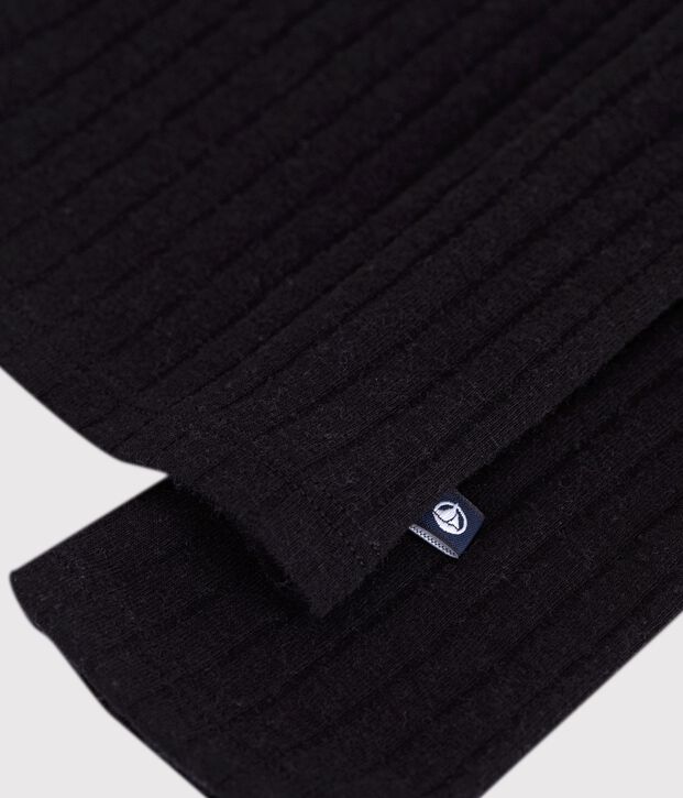 Women's plain wool and cotton t-shirt with wide boat neck black