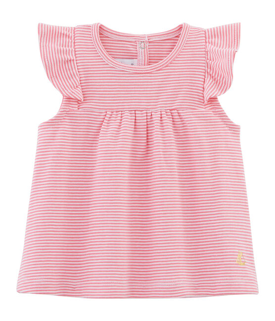 Baby girls' striped blouse JOUE pink/ECUME white