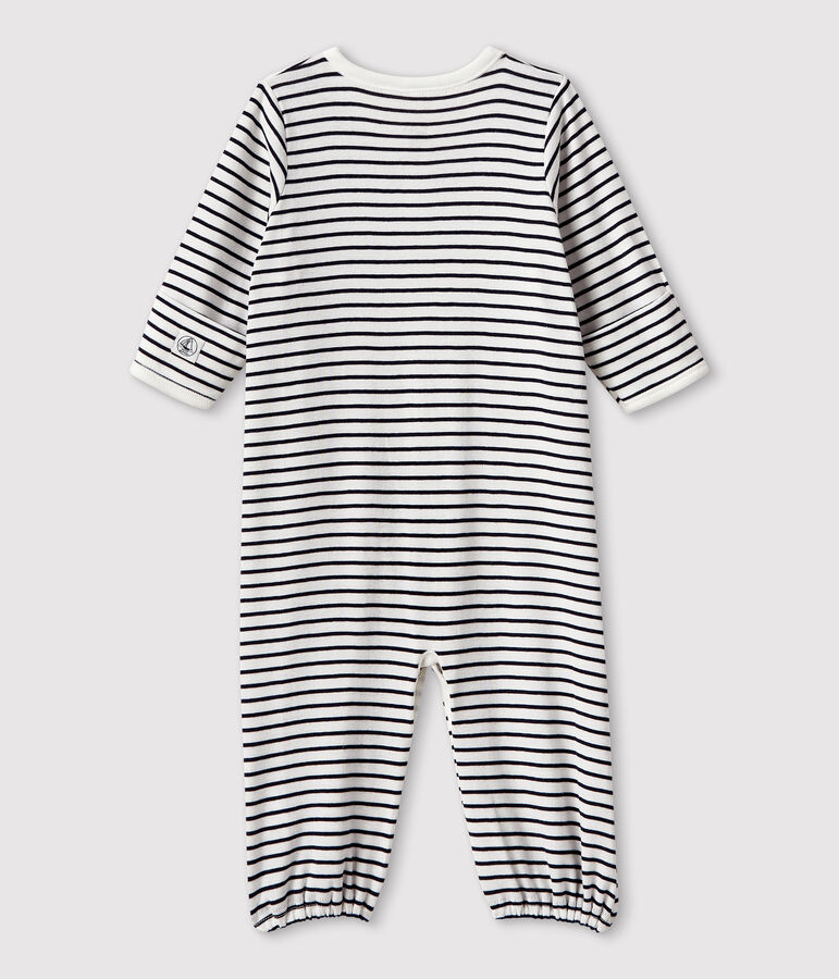 Babies' Stripy Organic Cotton Jumpsuit/Sleeping Bag white/blue