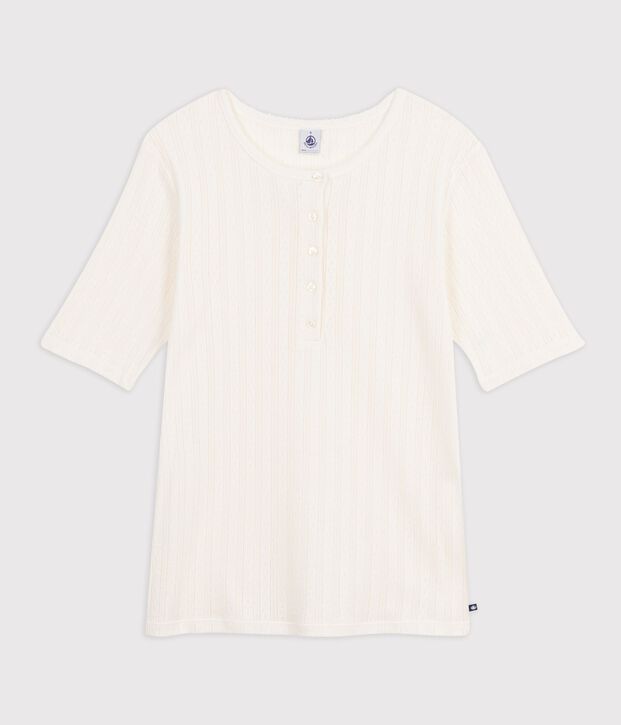 Women's short-sleeved plain cotton T-shirt Ecru