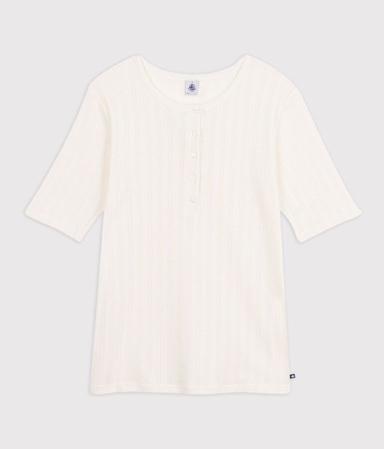 Women's short-sleeved plain cotton T-shirt Ecru