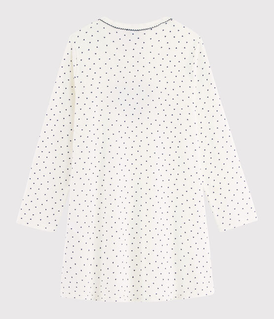 Girl's mini-hearts ribbed nightdress MARSHMALLOW white/MEDIEVAL blue