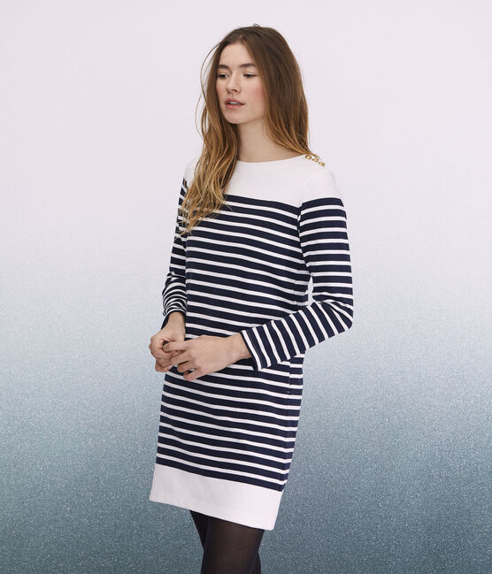 Women's Breton striped dress SMOKING blue/MARSHMALLOW white