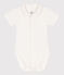 Babies' Short-Sleeved Cotton Bodysuit with Collar MARSHMALLOW white