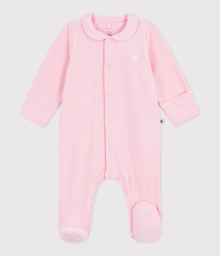 Babies' plain velour pyjama suit with a collar pink
