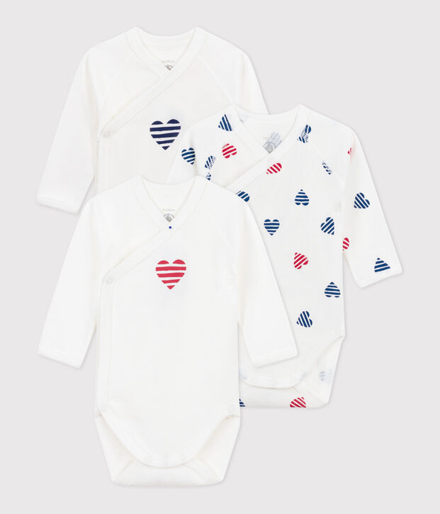 Babies' long-sleeved wrapover stripy heart pattern cotton bodysuits - 3-Pack multicolor