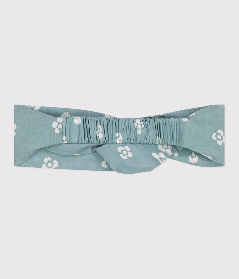 Girls' hairband in floral-print poplin green/white