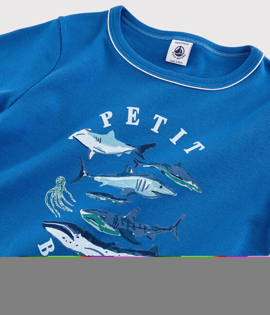 Boys' Sealife Pattern Short Cotton Pyjamas COOL blue/MULTICO ecru
