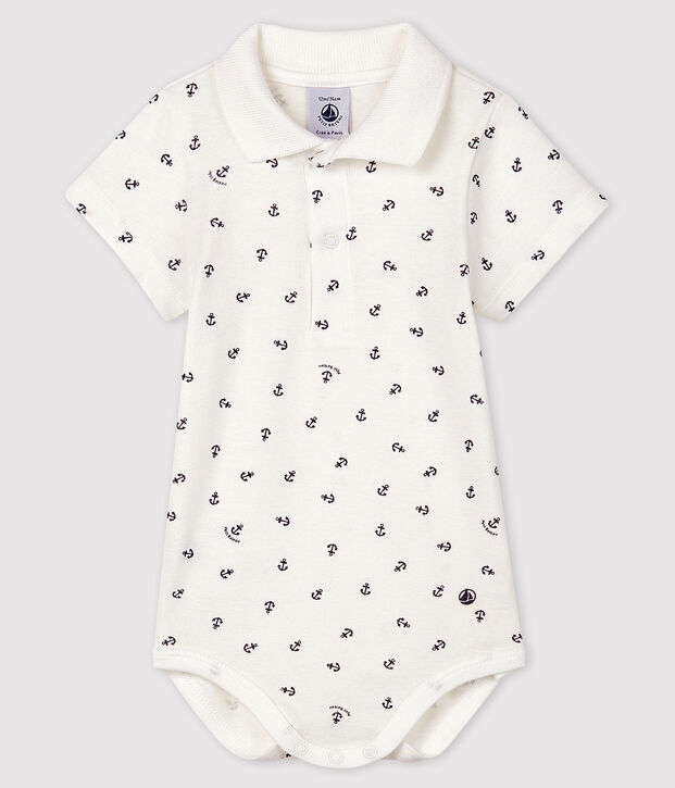 Baby Boys' Short-Sleeved Cotton Print Bodysuit white/blue