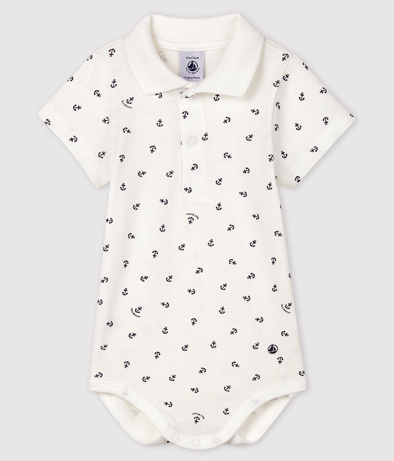 Baby Boys' Short-Sleeved Cotton Print Bodysuit white/blue